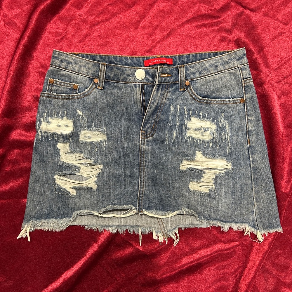 Distressed Denim Mini Skirt